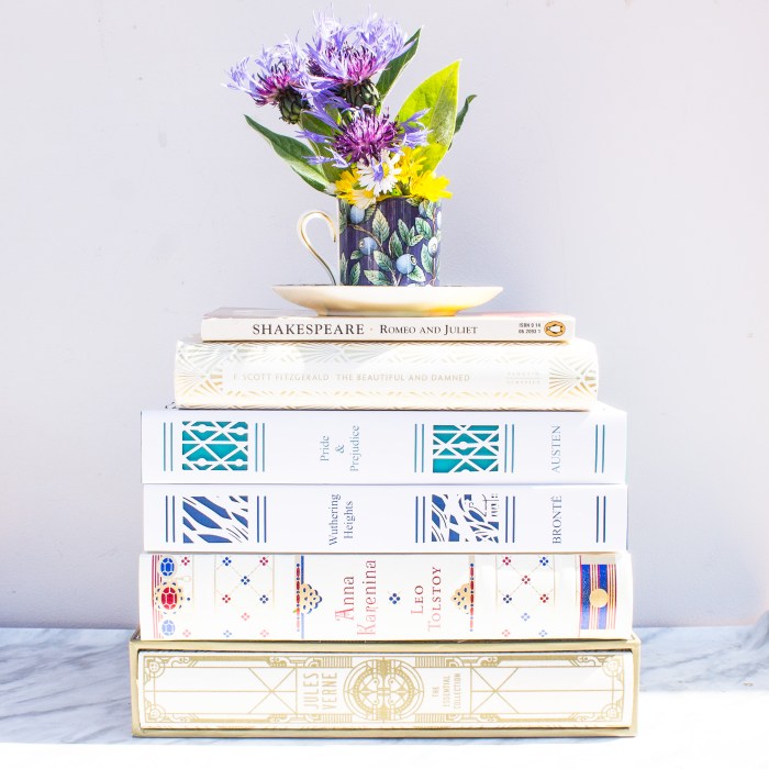 White books with flowers